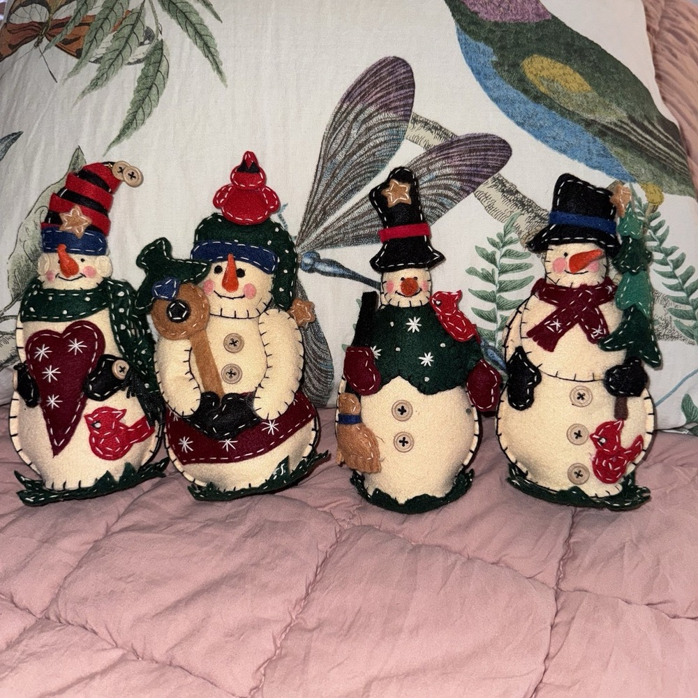 Handmade Stitched Snowmen Family Quilted Unique Patchwork Folk Christmas